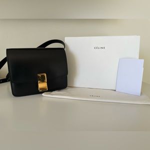 Celine calfskin small Classic Box bag in black